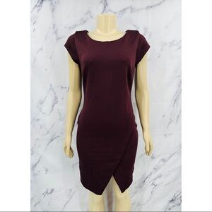 E033 Bar III Ribbed Envelope Hem Mini Dress in Dark Prune